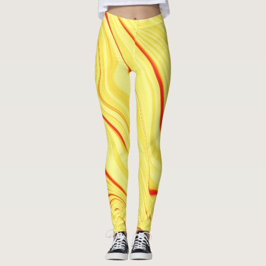 Mango cream with red or coral curved stroke leggings (Voorkant)