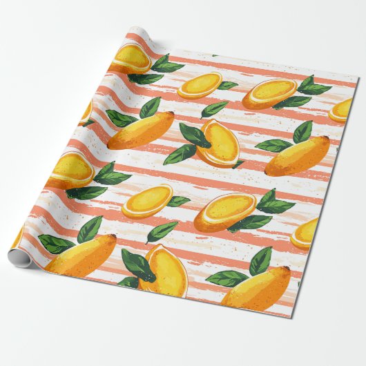 Mango fruitpatroon met groene bladeren cadeaupapier (Uitgerold)