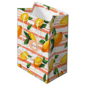Mango fruitpatroon met groene bladeren medium cadeauzakje (Voorkant Gekanteld)