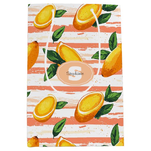 Mango fruitpatroon met groene bladeren medium cadeauzakje (Voorkant)