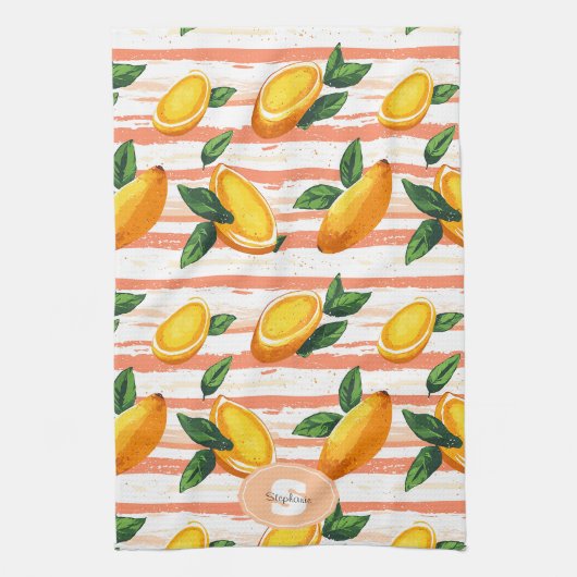 Mango fruitpatroon met groene bladeren theedoek (Verticaal)
