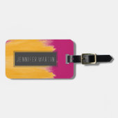 Mango Gele penseelstreken op aardbeiroze Bagagelabel (Voorkant horizontaal)