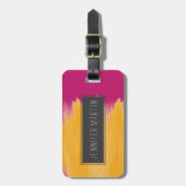 Mango Gele penseelstreken op aardbeiroze Bagagelabel (Voorkant verticaal)