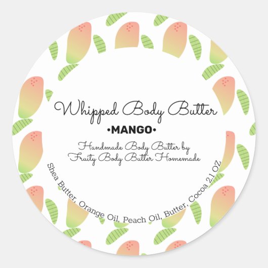 Mango Geur Boter Bad Branding Verpakking Ronde Sticker (Voorkant)