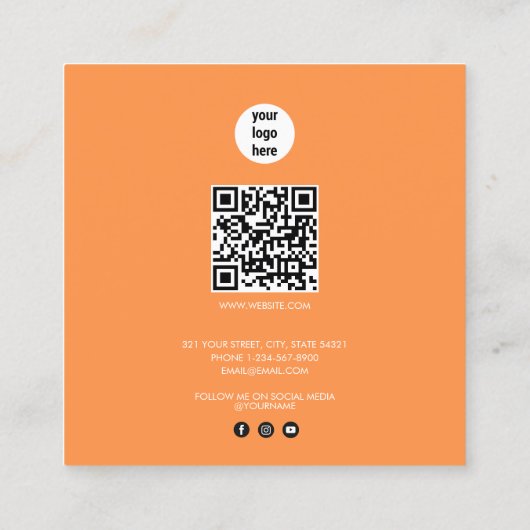  Mango & Groen QR Code Business Logo Vierkante Visitekaartje (Achterkant)