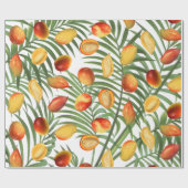  Mango & Groen Zomer Fruitpatroon Cadeaupapier (Vlak)