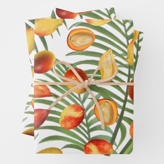  Mango & Groen Zomer Fruitpatroon Inpakpapier Vel (In situ)