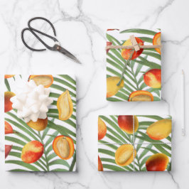 Mango & Groen Zomer Fruitpatroon Inpakpapier Vel