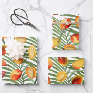  Mango & Groen Zomer Fruitpatroon Inpakpapier Vel
