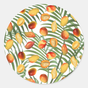  Mango & Groen Zomer Fruitpatroon Ronde Sticker