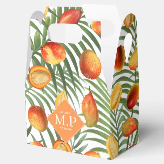  Mango & groen Zomerfruit Monogram Bedankdoosjes (Geopend)
