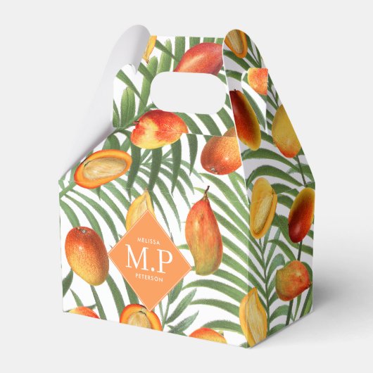 Mango & groen Zomerfruit Monogram Bedankdoosjes (Voorkant Zijde)