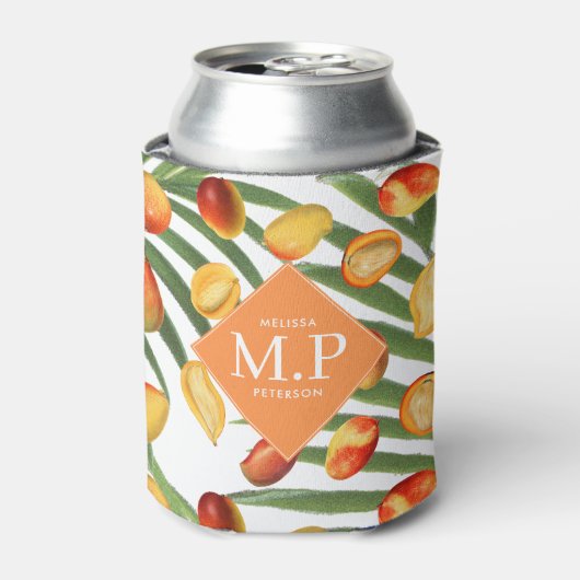  Mango & groen Zomerfruit Monogram Blikjeskoeler (Blikje Voorkant)