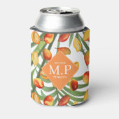  Mango & groen Zomerfruit Monogram Blikjeskoeler (Blikje Achterkant)