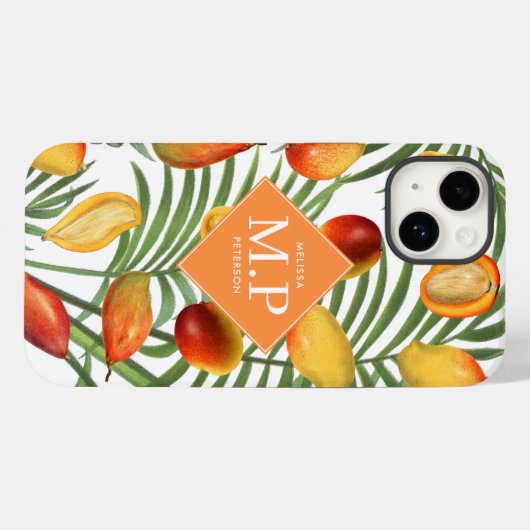  Mango & groen Zomerfruit Monogram Case-Mate iPhone Case (Achterkant (horizontaal))