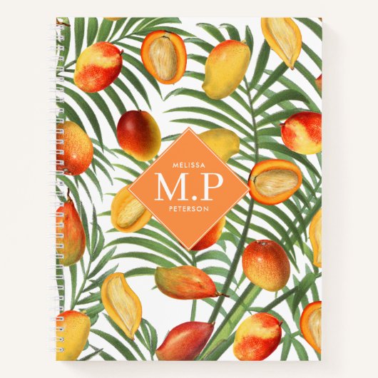 Mango & groen Zomerfruit Monogram Notitieboek (Voorkant)