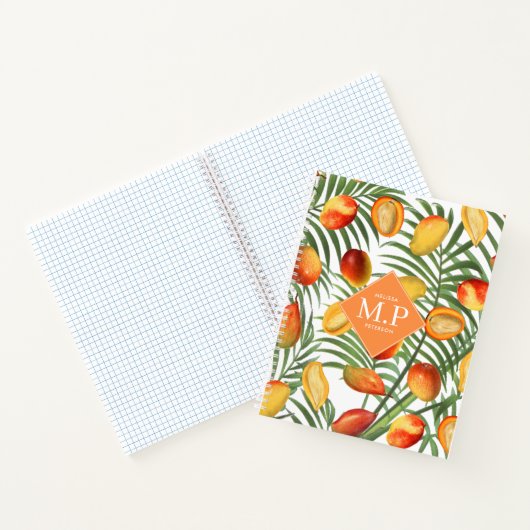 Mango & groen Zomerfruit Monogram Notitieboek (Binnen)