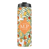 Mango & groen Zomerfruit Monogram Thermosbeker (Voorkant)