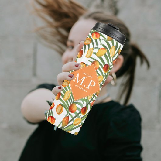 Mango & groen Zomerfruit Monogram Thermosbeker