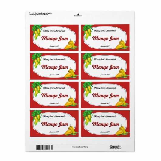 Mango Jam Canning Labels (Full Sheet)
