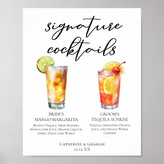 Mango Margarita Tequila Sunrise Cocktails Menu Poster (Voorkant)