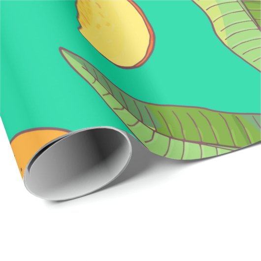 Mango. Naadloos patroon met gele en rode troop Cadeaupapier (Rol Hoek)