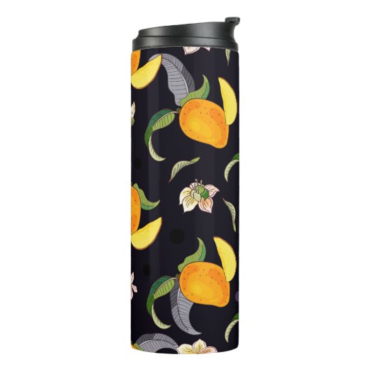 Mango. Naadloos patroon met gele en rode troop Thermosbeker (Gedraaid links)