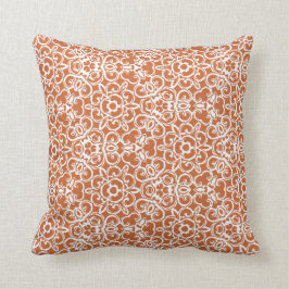 Mango/oranje en wit ijzermotief, kussen met kussen