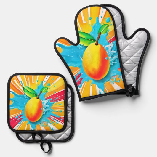 Mango Splash Delight Ovenwant & Pannenlap Set (Voorkant / Achterkant)