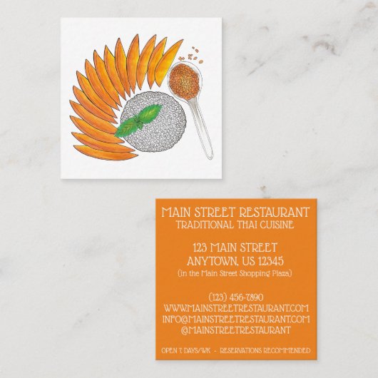 Mango Sticky Rice Dessert Thais Restaurant Eten Vierkante Visitekaartje (Voorkant / Achterkant)