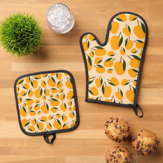 Mango Summer Fruit Pattern Ovenwant & Pannenlap Set (Top down)