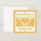 Mango Tortelduifjes Papel Picado Uitnodiging (Voorkant / Achterkant)