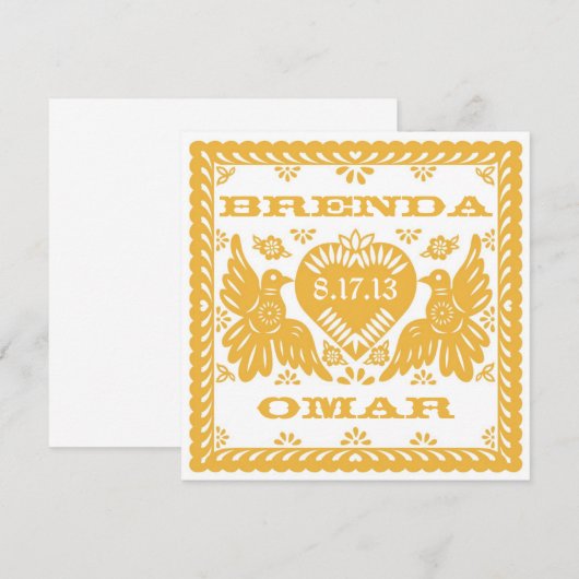 Mango Tortelduifjes Papel Picado Uitnodiging (Voorkant / Achterkant)
