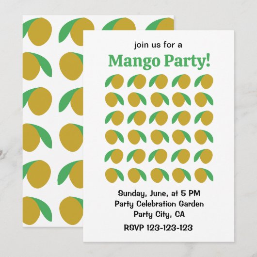 Mango Tropisch Fruit Zomerfeest Kaart (Voorkant / Achterkant)
