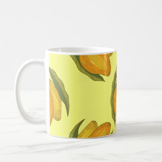 mango: Tropisch handgetekend patroon. Koffiemok (Links)