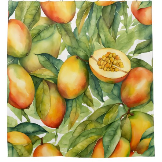 Mango Vruchten en Bladeren Douchegordijn (Voorkant)