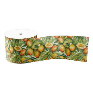 Mango Vruchten en Bladeren Grosgrain Lint