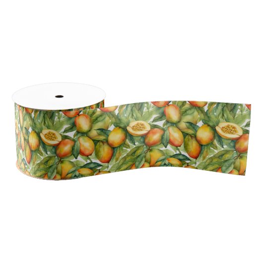 Mango Vruchten en Bladeren  Grosgrain Lint (Spoel)