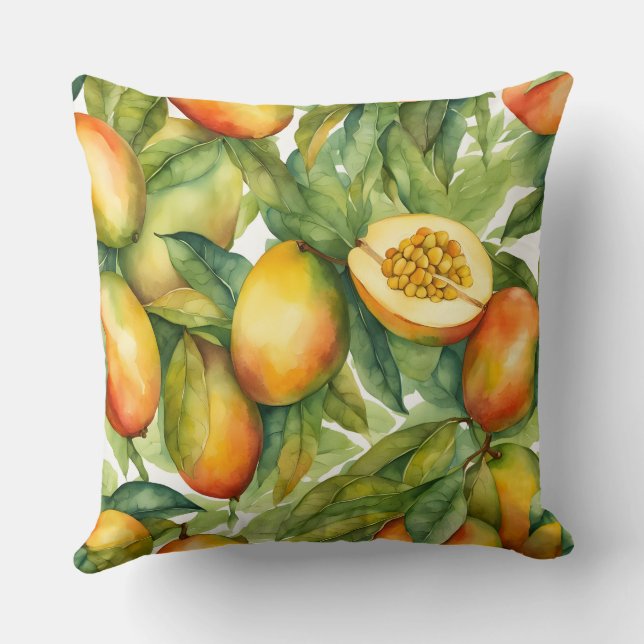Mango Vruchten en Bladeren  Kussen (Achterkant)