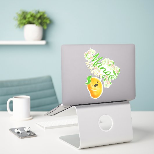 Mangonificent - Punny Garden Sticker (Laptop op bureau)