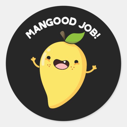 Mangood Job Funny Mango Fruit Pun Dark BG Ronde Sticker (Voorkant)