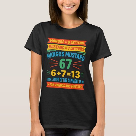 Mangos Mosterd 67 T-shirt Grappige Alfabet Code M  (Voorkant)