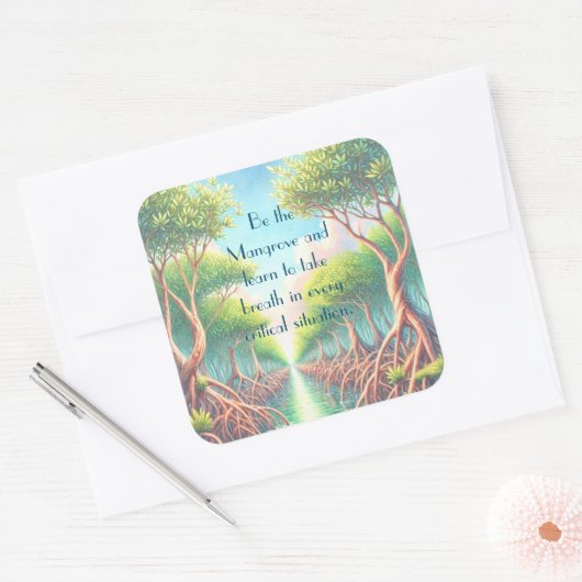 Mangrove & Quote Kaart Vierkante Sticker (Envelop)