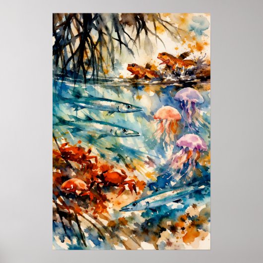 Mangrove-wildlife in watercolor-kunst poster (Voorkant)