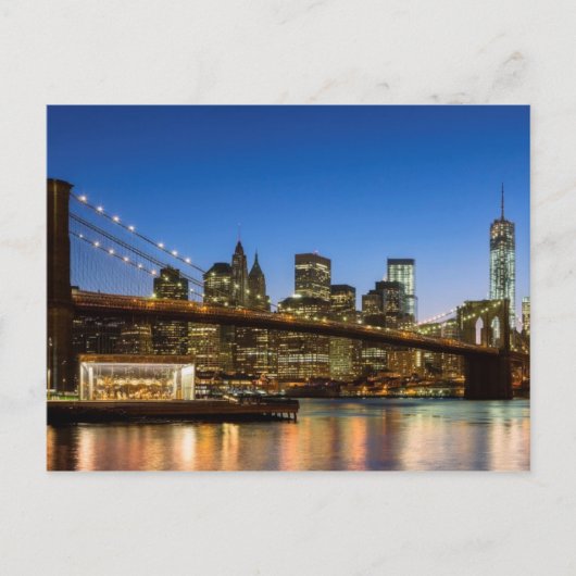 Manhattan and Brooklyn Bridge bij schemering Briefkaart (Voorkant)