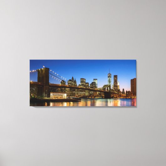 Manhattan and Brooklyn Bridge bij schemering Canvas Afdruk (Voorkant)