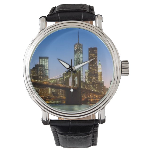 Manhattan and Brooklyn Bridge bij schemering Horloge (Voorkant)