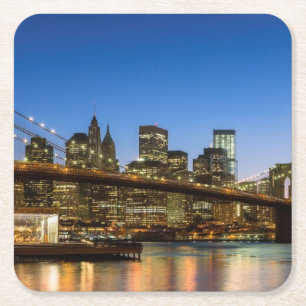 Manhattan and Brooklyn Bridge bij schemering Kartonnen Onderzetters