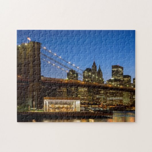 Manhattan and Brooklyn Bridge bij schemering Legpuzzel (Horizontaal)