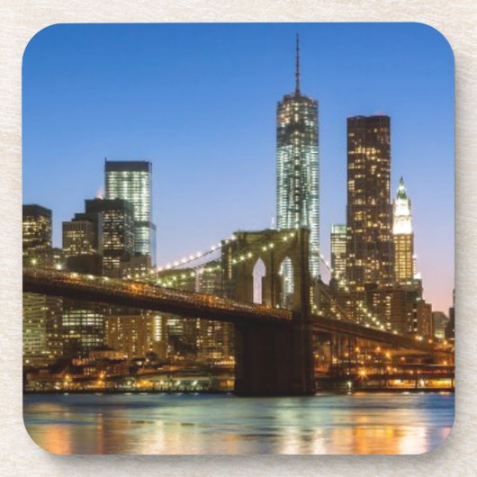 Manhattan and Brooklyn Bridge bij schemering Onderzetter (Voorkant)